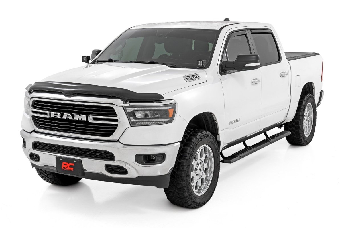 Ram 1500 Running Boards - Rough Country - TR2, Aluminum, Black Powder Coat, 5 in Wide - Black - '19-'26
